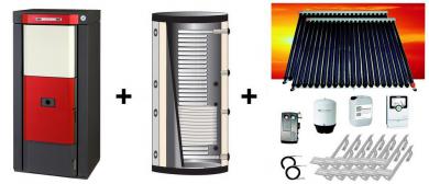 Pelletkessel Classic P 20,0 kW + Hygiene-Pufferspeicher 600 L + Solaranlage 8,80 m² Zeus cpc Vakuumröhren 